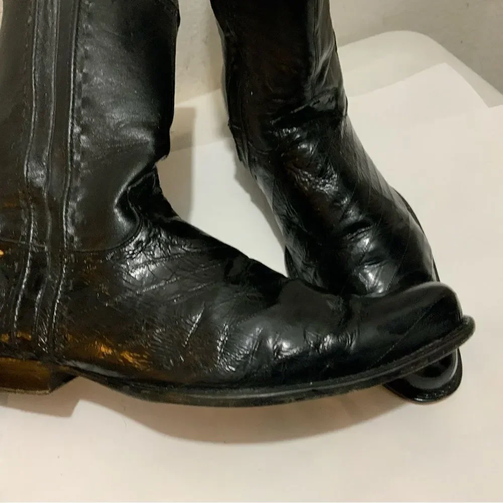 Belvedere Studio Men’s Boots Genuine Eel Skin Black Western Zip Size 13